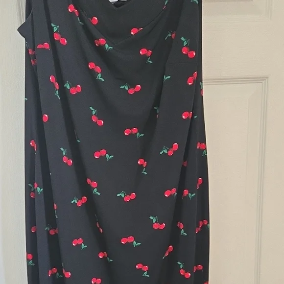 New York & Company Off the Sholder Black Dress with Cherry Print. Beautiful - Picture 7 of 8